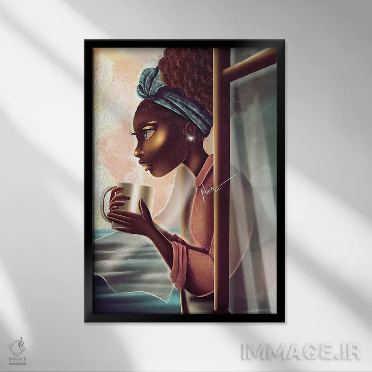 تابلو دکوراتیو قهوه صبحگاهی اثر ناندی ال. فرناندز - نمای قابدار مشکی