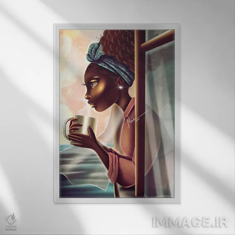 تابلو دکوراتیو قهوه صبحگاهی اثر ناندی ال. فرناندز - نمای قابدار سفید