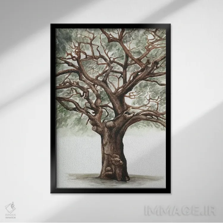 تابلو دکوراتیو ترکیب درخت بلوط دوم اثر نائومی مک کاویت - نمای قابدار مشکی