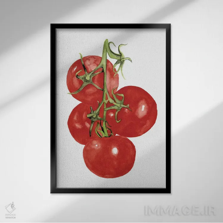 تابلو مینیمال سبزیجات آبرنگی چهارم اثر نائومی مک کاویت - نمای قابدار مشکی