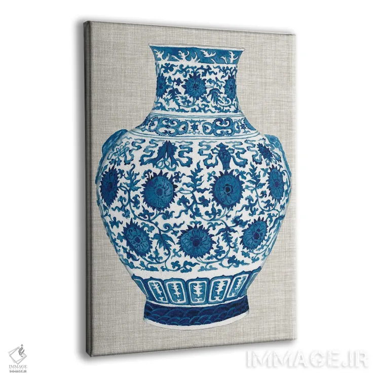 تابلو دکوراتیو گلدان مینگ روی کتان پنجم اثر نائومی مک کاویت - نمای پرسپکتیو محصول