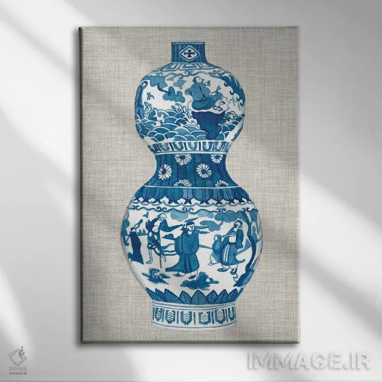 تابلو دکوراتیو گلدان مینگ روی کتان چهارم اثر نائومی مک کاویت - نمای روبهرو روی دیوار