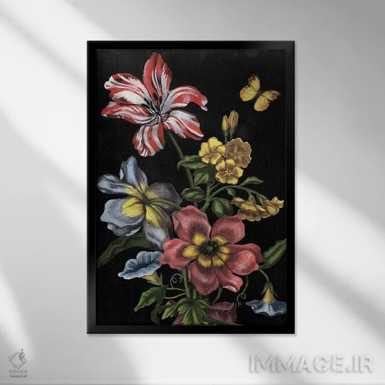 تابلو دکوراتیو گل های تیره یک اثر نائومی مک کاویت - نمای قابدار مشکی