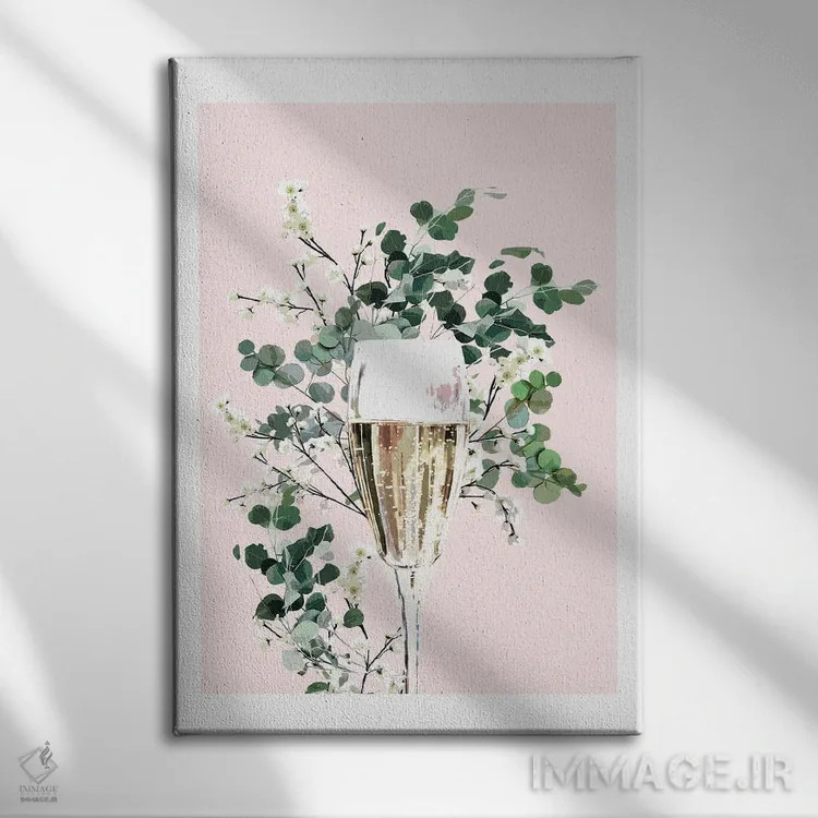 تابلو دکوراتیو لیوان شامپاین صورتی اثر نائومی دیویس - نمای روبهرو روی دیوار