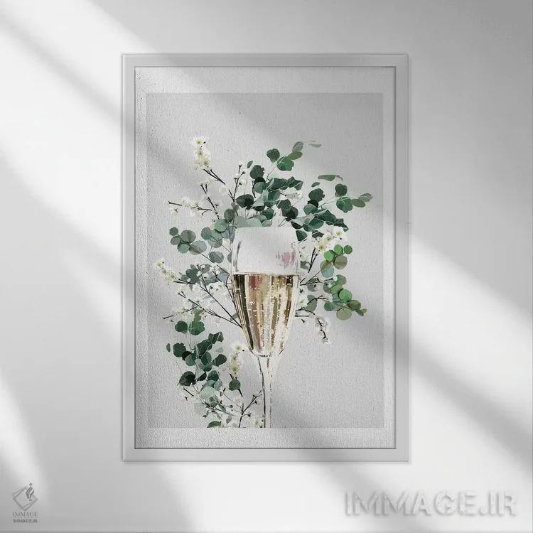 تابلو دکوراتیو لیوان شامپاین خاکستری اثر نائومی دیویس - نمای قابدار سفید