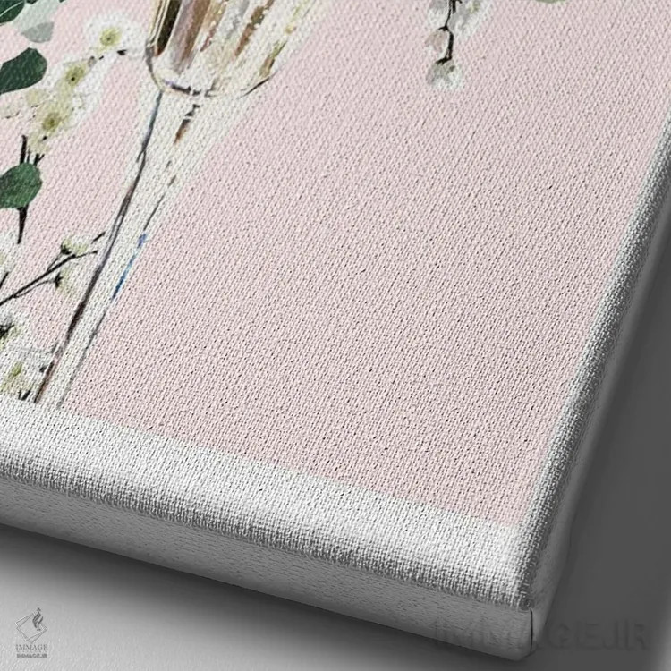 تابلو دکوراتیو لیوان شامپاین صورتی اثر نائومی دیویس - نمای نزدیک بافت بوم