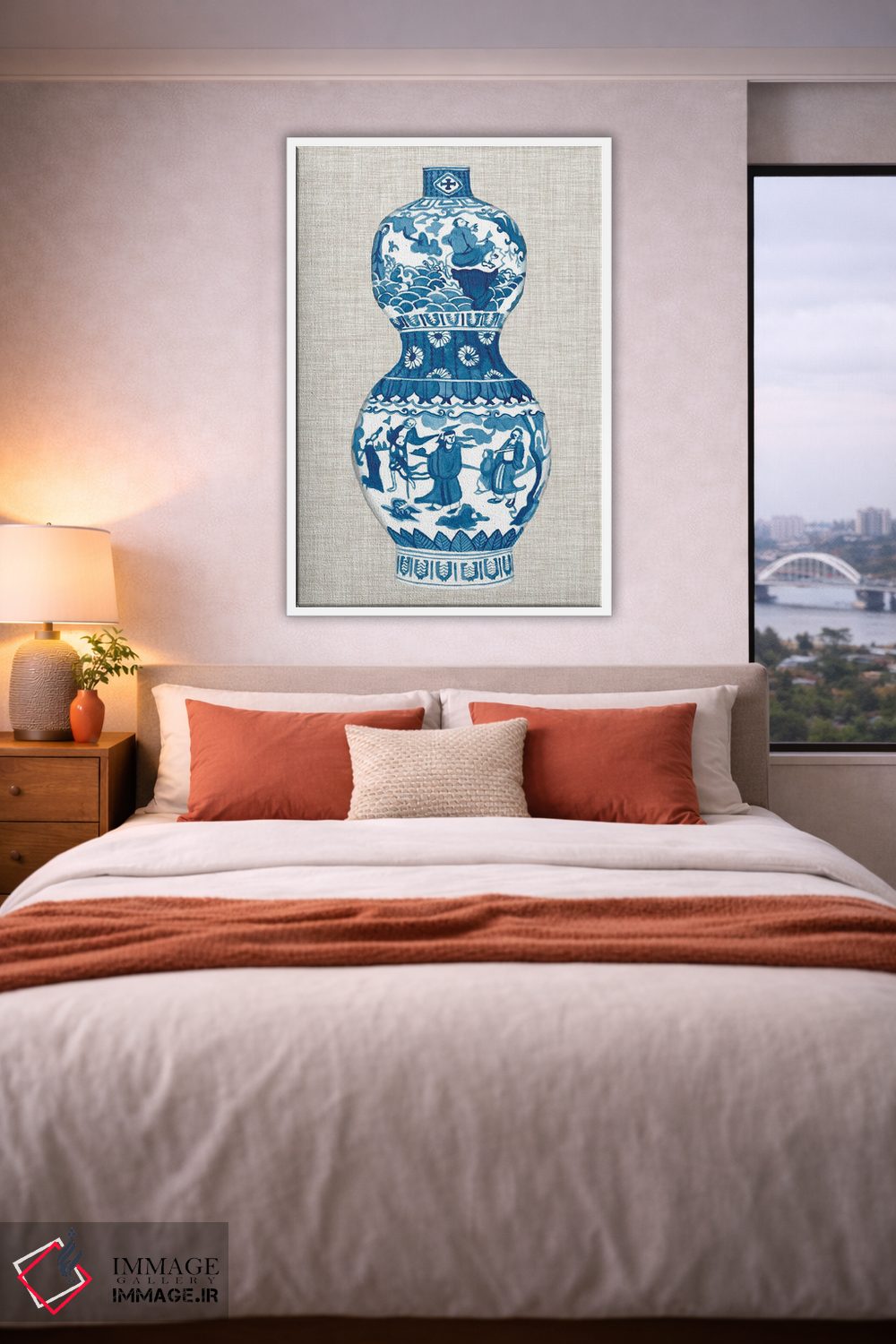 تابلو دکوراتیو گلدان مینگ روی کتان چهارم اثر نائومی مک کاویت - D3W