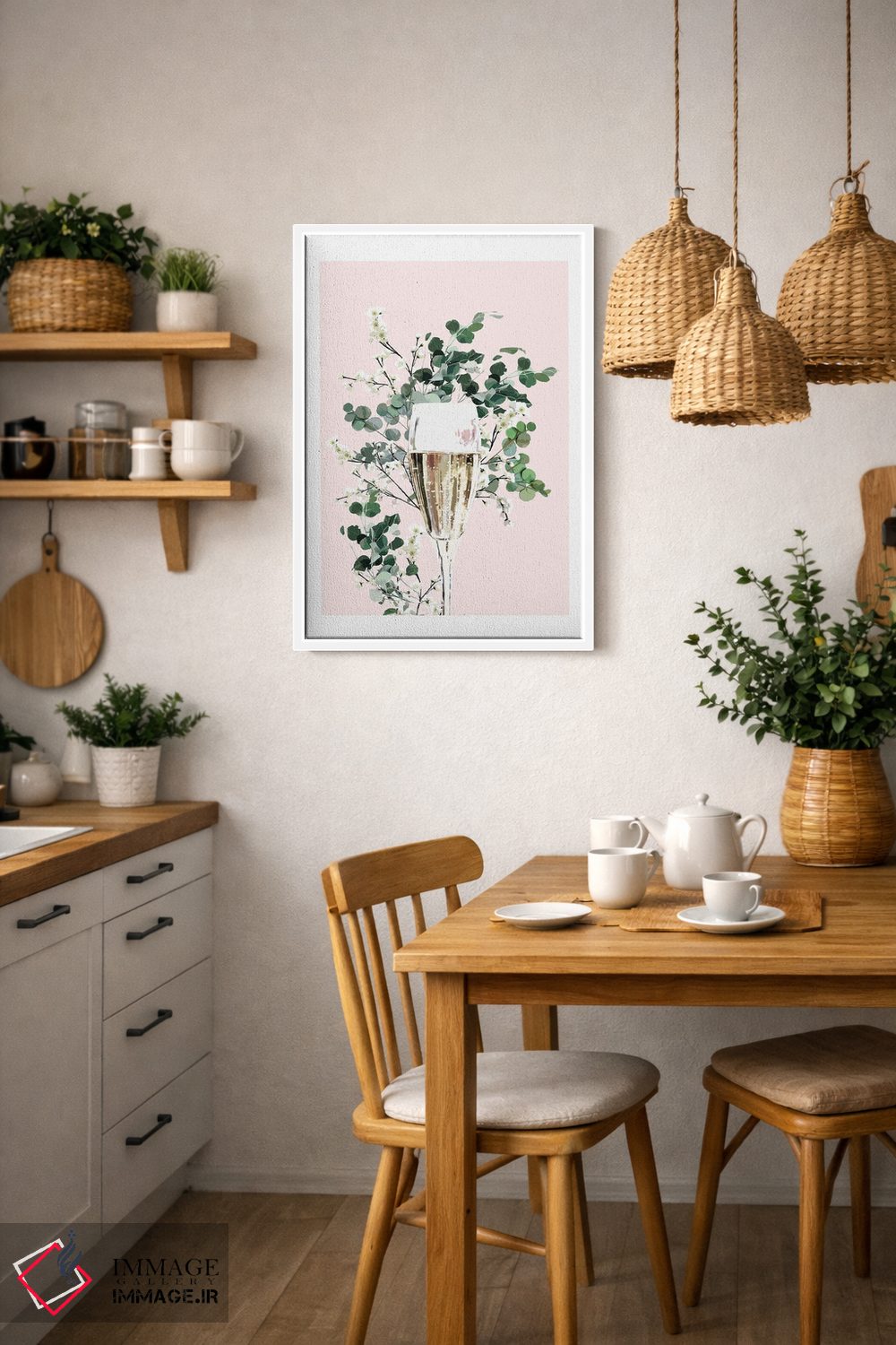 تابلو دکوراتیو لیوان شامپاین صورتی اثر نائومی دیویس - D2W