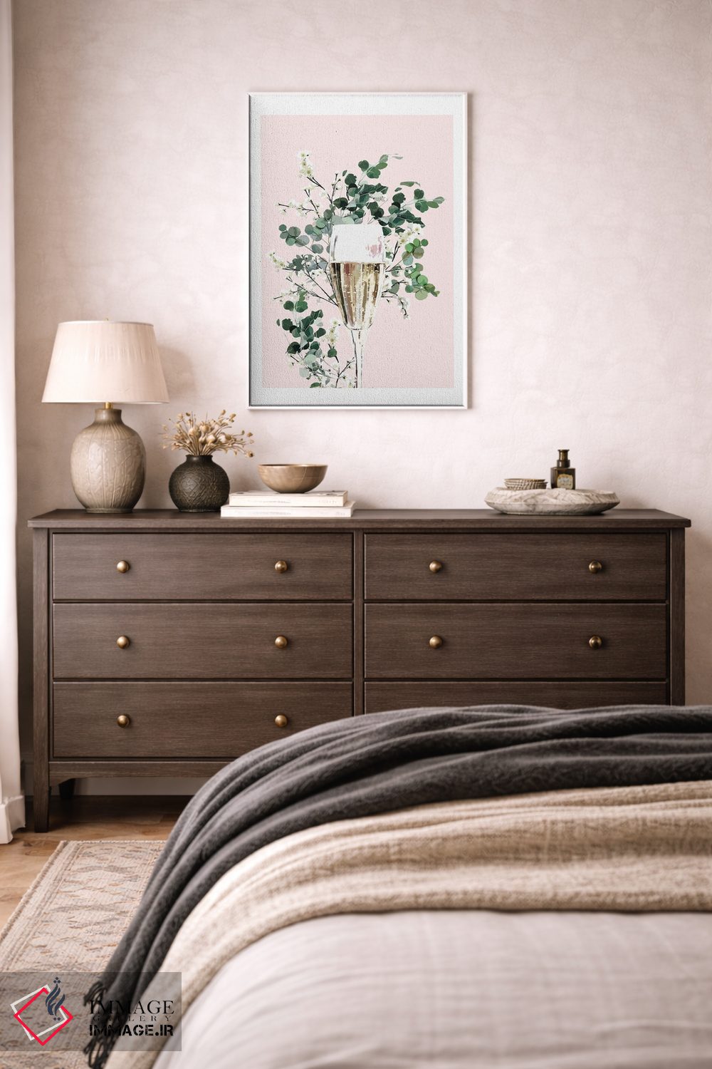 تابلو دکوراتیو لیوان شامپاین صورتی اثر نائومی دیویس - D3W