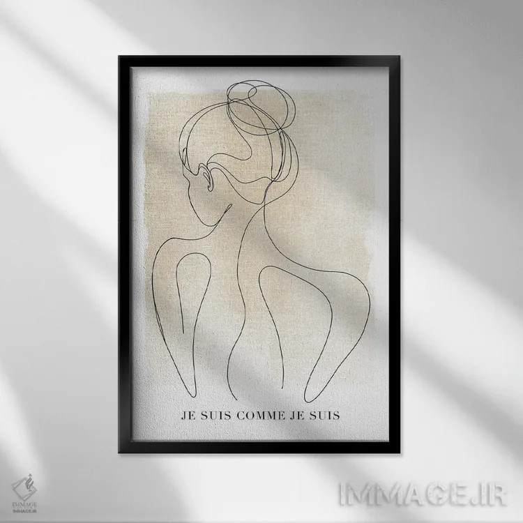 تابلو مینیمال زن با طراحی خطی مینیمال اثر نائومی دیویس - نمای قابدار مشکی