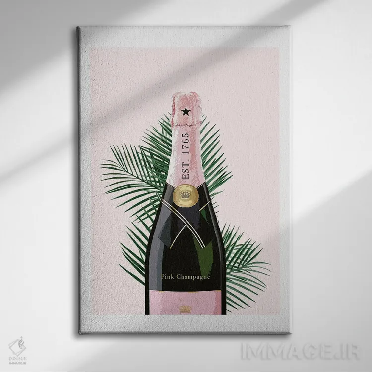 تابلو دکوراتیو بطری شامپاین صورتی اثر نائومی دیویس - نمای روبهرو روی دیوار