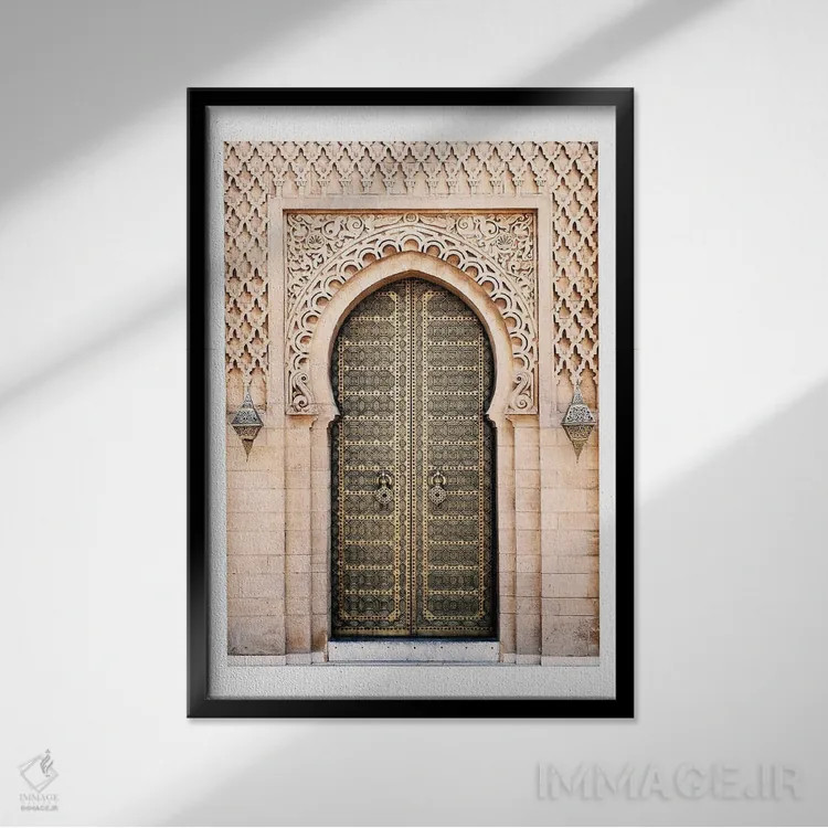 تابلو دکوراتیو درب طرح دار مراکشی اثر نائومی دیویس - نمای قابدار مشکی