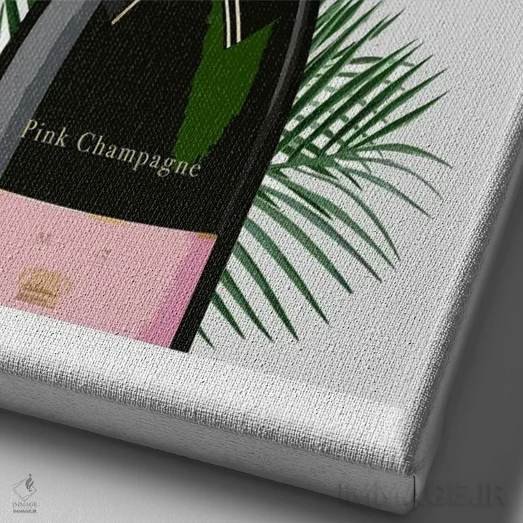 تابلو دکوراتیو بطری شامپاین صورتی خاکستری اثر نائومی دیویس - نمای نزدیک بافت بوم