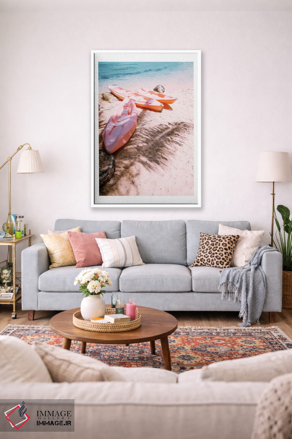 تابلو دکوراتیو ساحل قایق صورتی اثر نائومی دیویس - D1W