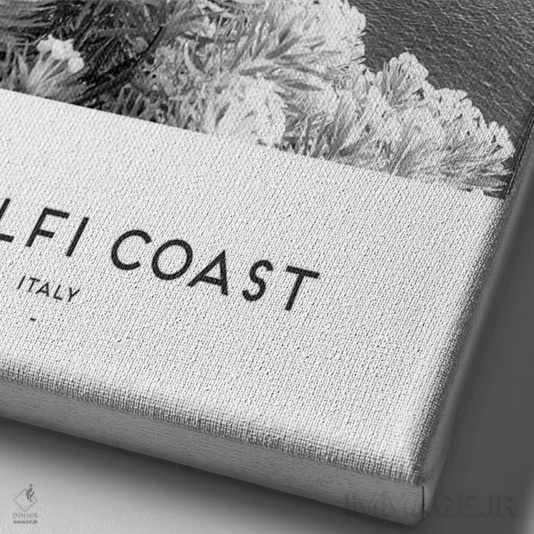 تابلو دکوراتیو ساحل آمالفی سیاه و سفید اثر نائومی دیویس - نمای نزدیک بافت بوم