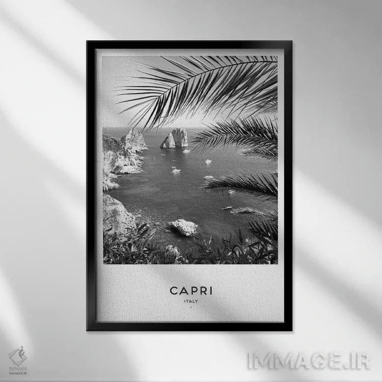 تابلو دکوراتیو کاپری ایتالیا سیاه و سفید اثر نائومی دیویس - نمای قابدار مشکی