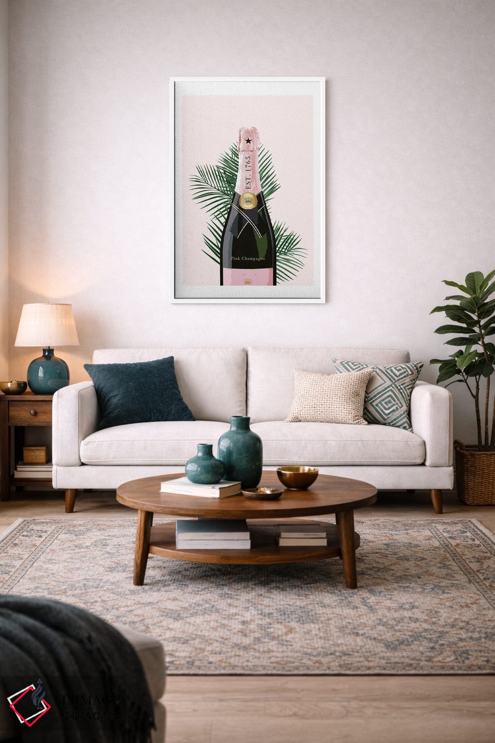 تابلو دکوراتیو بطری شامپاین صورتی اثر نائومی دیویس - D4W