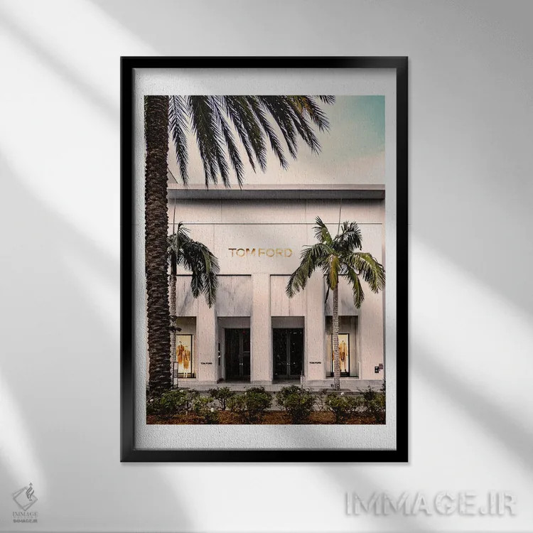تابلو دکوراتیو ویترین فروشگاه مد تام فورد اثر نائومی دیویس - نمای قابدار مشکی