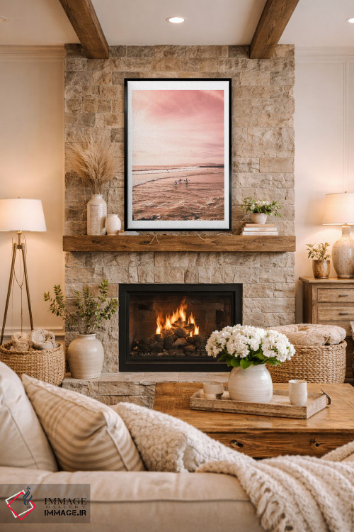 تابلو دکوراتیو ساحل غروب با موج سوار اثر نائومی دیویس - D2B