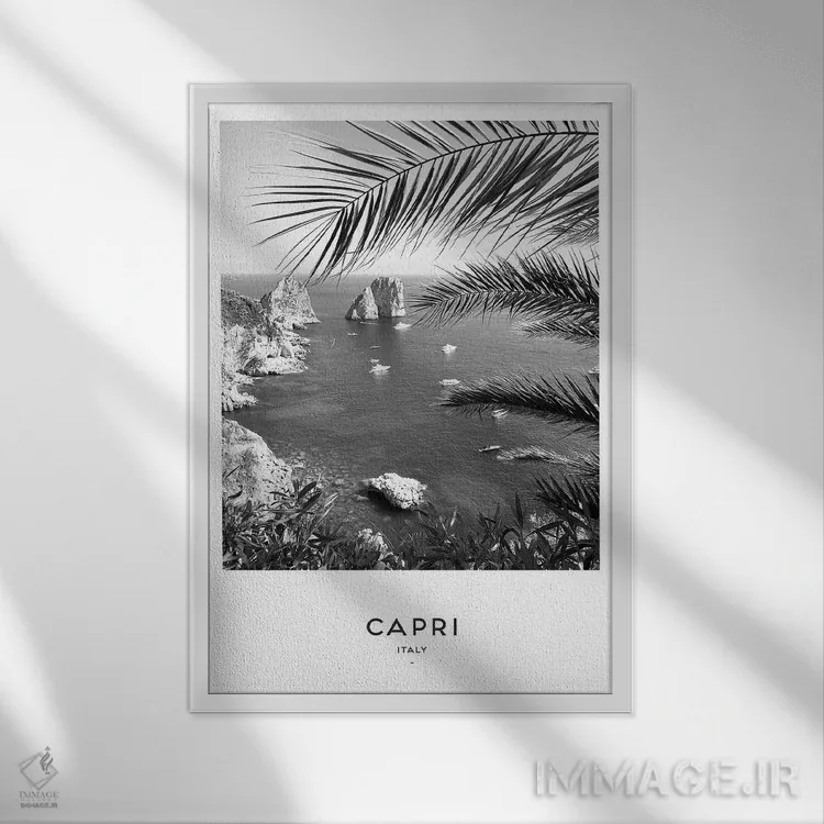 تابلو دکوراتیو کاپری ایتالیا سیاه و سفید اثر نائومی دیویس - نمای قابدار سفید