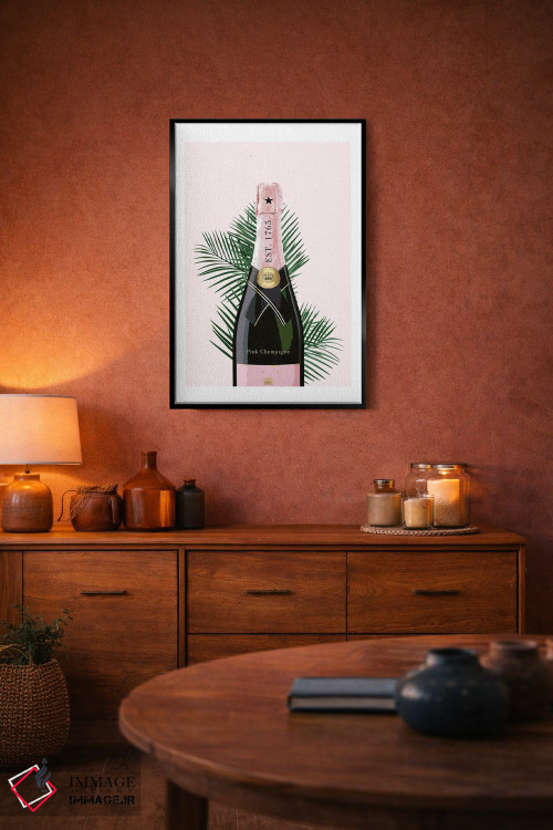 تابلو دکوراتیو بطری شامپاین صورتی اثر نائومی دیویس - D6B