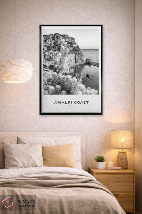 تابلو دکوراتیو ساحل آمالفی سیاه و سفید اثر نائومی دیویس - D2B