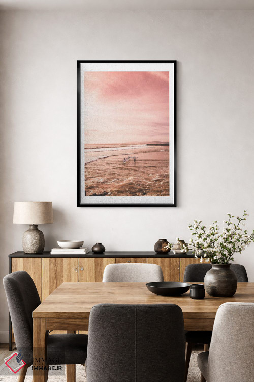 تابلو دکوراتیو ساحل غروب با موج سوار اثر نائومی دیویس - D6B