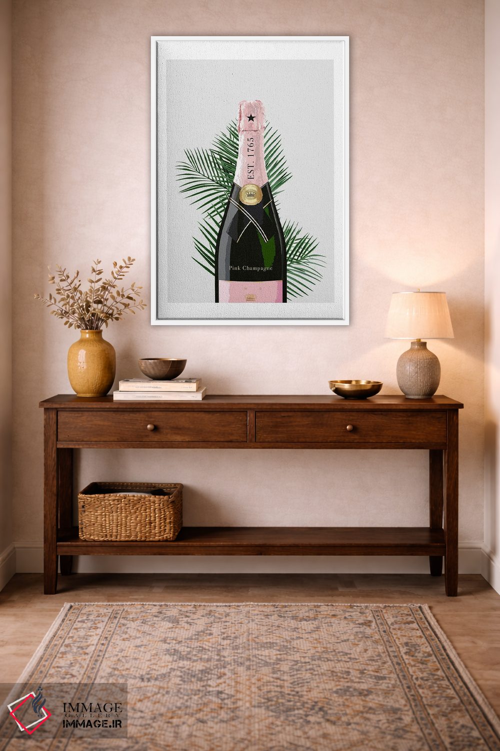 تابلو دکوراتیو بطری شامپاین صورتی خاکستری اثر نائومی دیویس - D3W