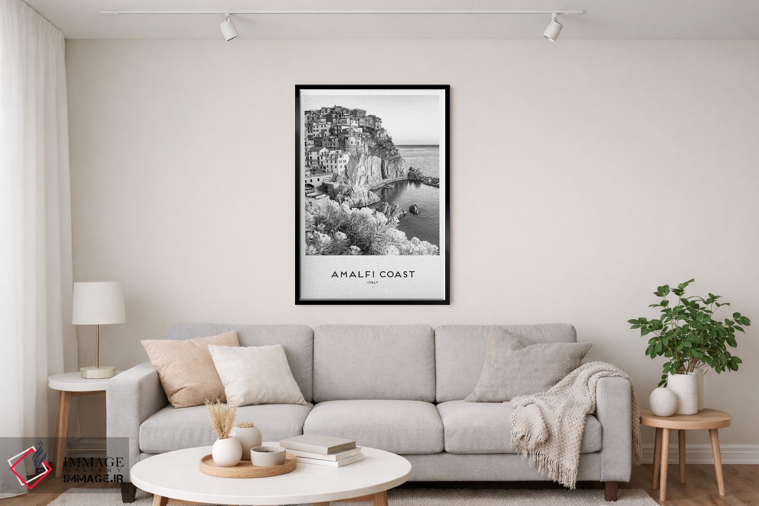 تابلو دکوراتیو ساحل آمالفی سیاه و سفید اثر نائومی دیویس - D4B