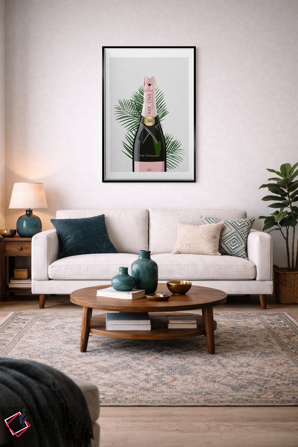 تابلو دکوراتیو بطری شامپاین صورتی خاکستری اثر نائومی دیویس - D5B
