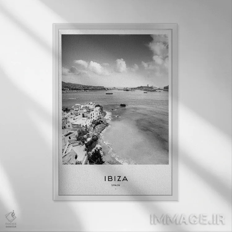 تابلو دکوراتیو ایبیزا اسپانیا اثر نائومی دیویس - نمای قابدار سفید