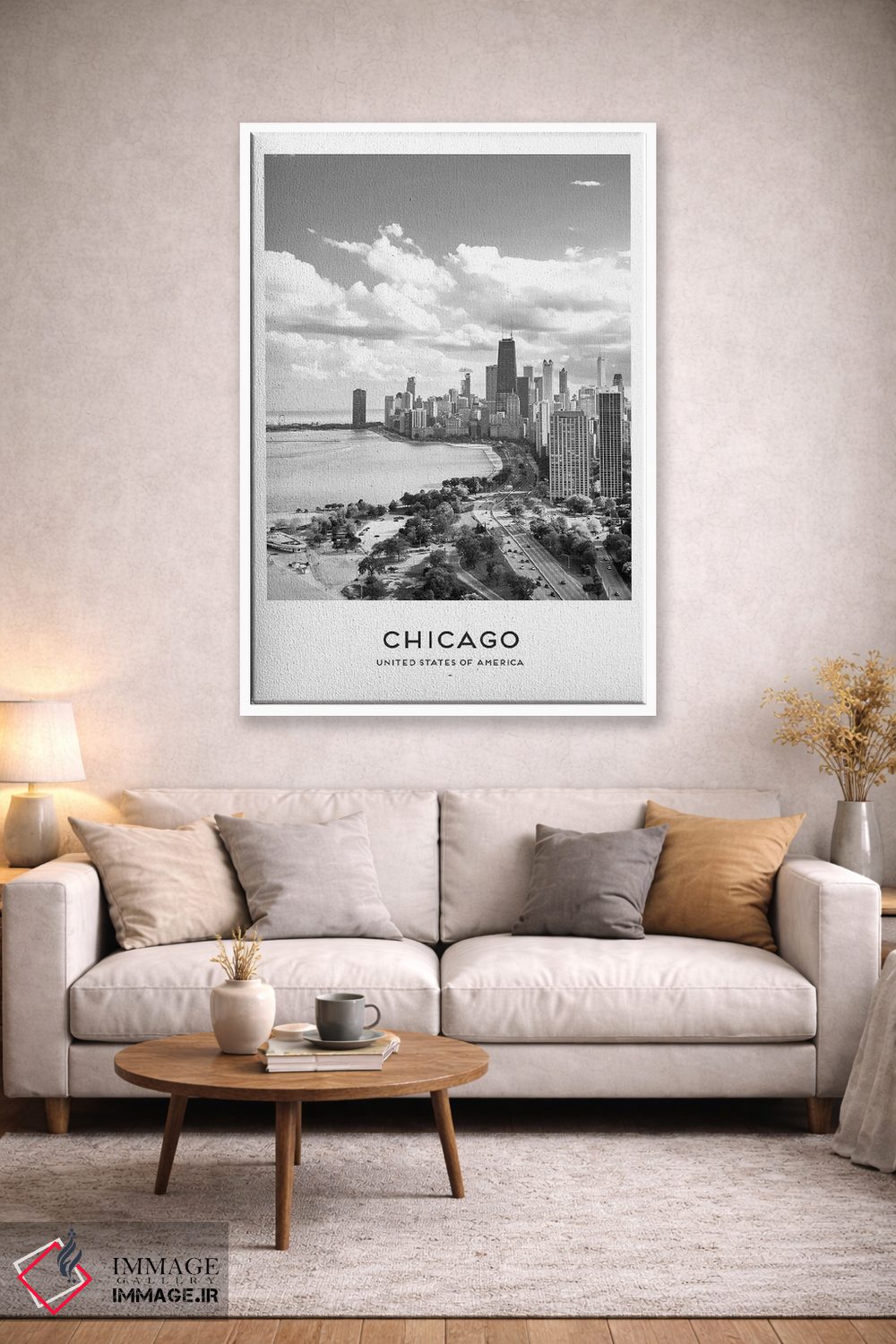 تابلو دکوراتیو شیکاگو آمریکا سیاه و سفید اثر نائومی دیویس - D1W