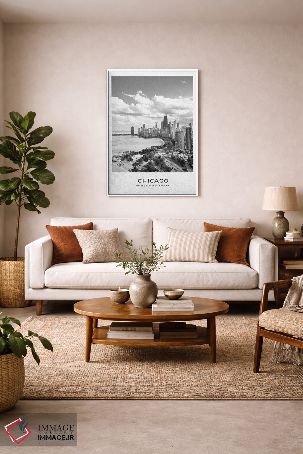 تابلو دکوراتیو شیکاگو آمریکا سیاه و سفید اثر نائومی دیویس - D3W