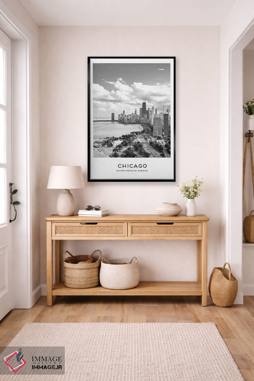 تابلو دکوراتیو شیکاگو آمریکا سیاه و سفید اثر نائومی دیویس - D6B