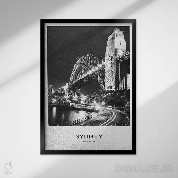 تابلو دکوراتیو پل بندرگاه سیدنی اثر نائومی دیویس - نمای قابدار مشکی