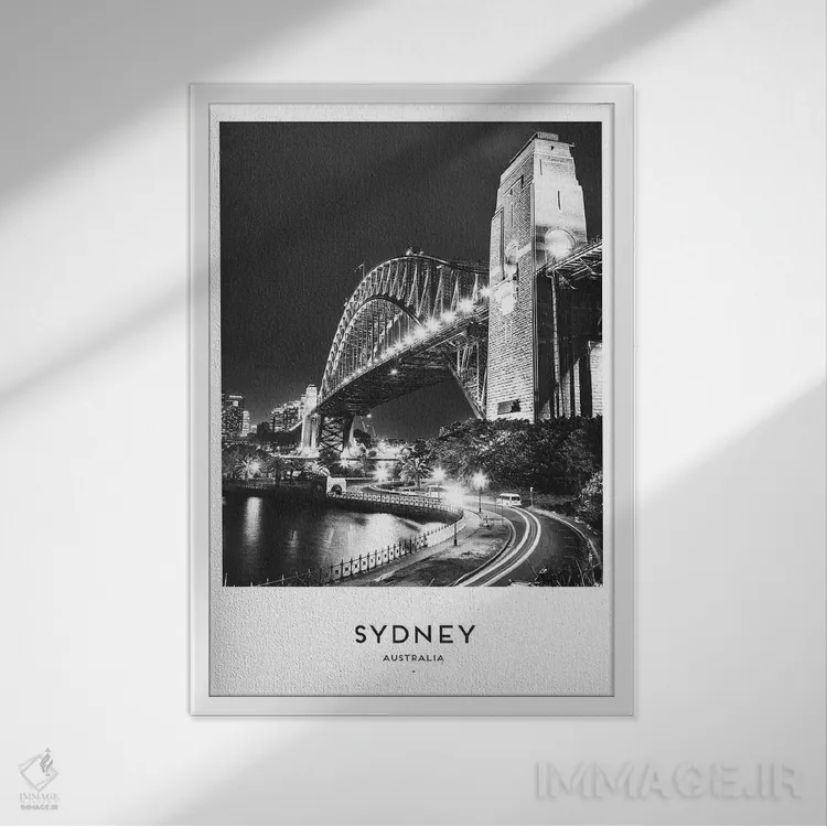 تابلو دکوراتیو پل بندرگاه سیدنی اثر نائومی دیویس - نمای قابدار سفید