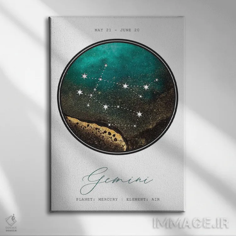 تابلو دکوراتیو صورت فلکی جوزا اثر نائومی دیویس - نمای روبهرو روی دیوار