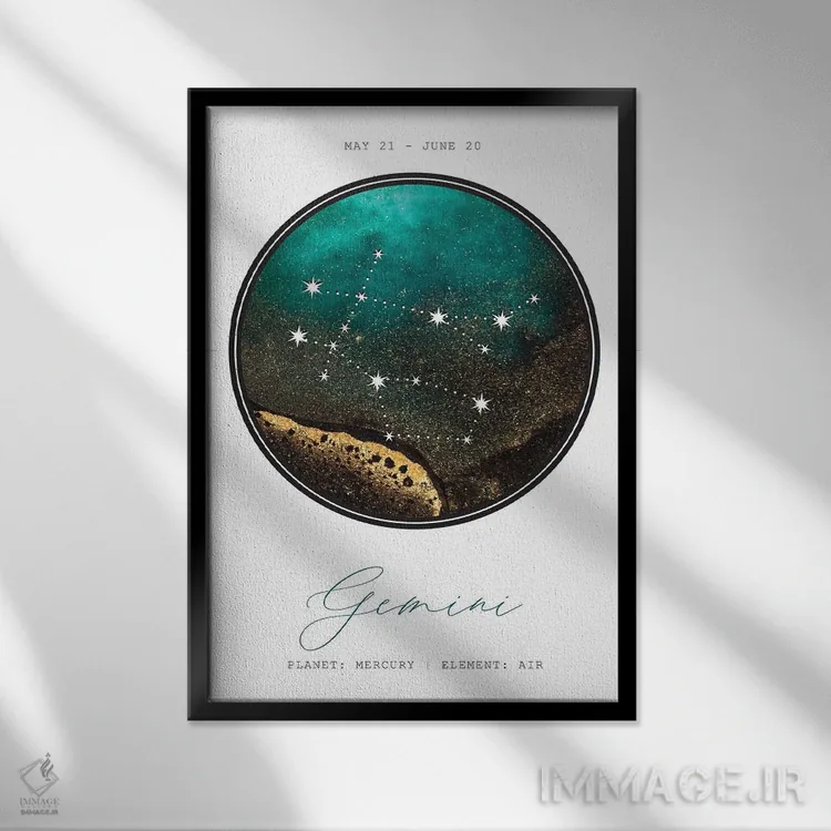 تابلو دکوراتیو صورت فلکی جوزا اثر نائومی دیویس - نمای قابدار مشکی