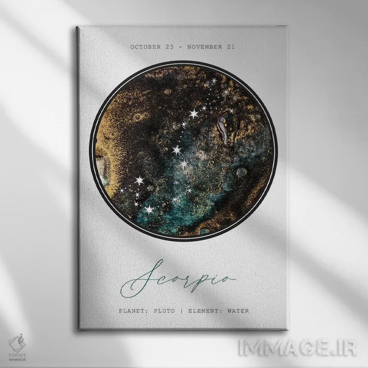 تابلو دکوراتیو صورت فلکی عقرب اثر نائومی دیویس - نمای روبهرو روی دیوار