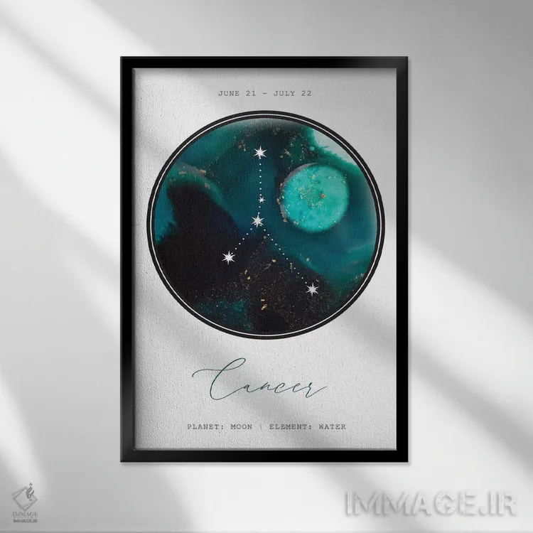 تابلو دکوراتیو صورت فلکی سرطان اثر نائومی دیویس - نمای قابدار مشکی