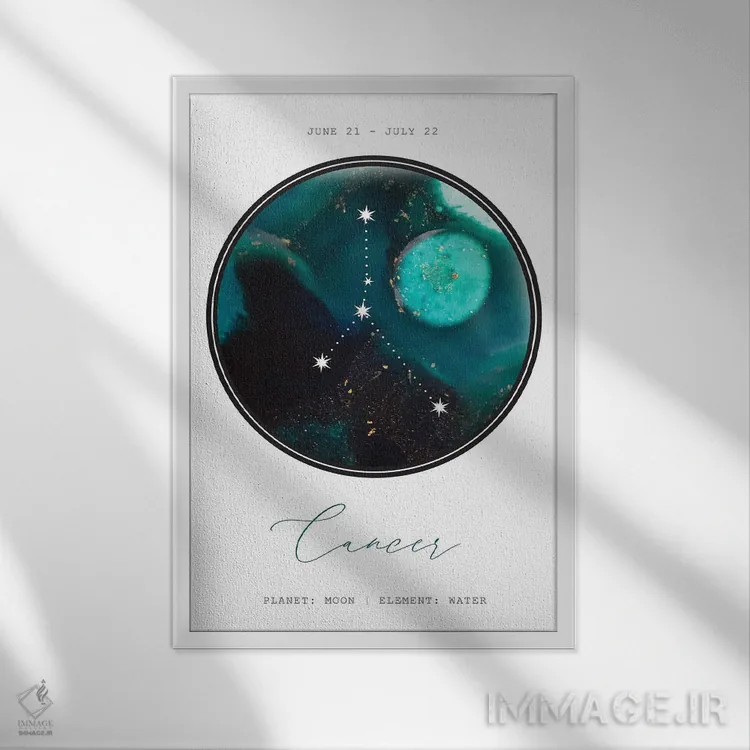 تابلو دکوراتیو صورت فلکی سرطان اثر نائومی دیویس - نمای قابدار سفید