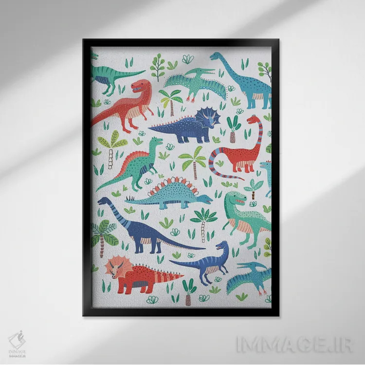 تابلو دکوراتیو بازی دایناسوری ۱ اثر نانسی مک کنزی - نمای قابدار مشکی