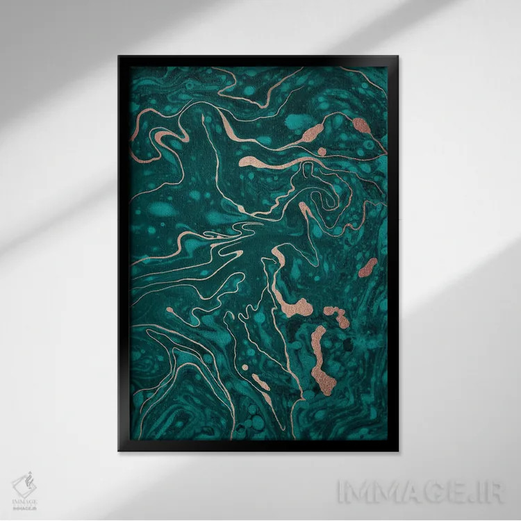 تابلو انتزاعی ماربلینگ سبز اثر نانسی مک کنزی - نمای قابدار مشکی