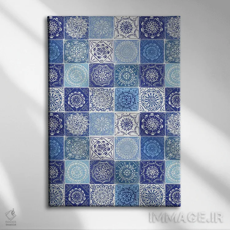 تابلو انتزاعی آشپزخانه آبی خانه ۱ اثر نانسی مک کنزی - نمای روبهرو روی دیوار