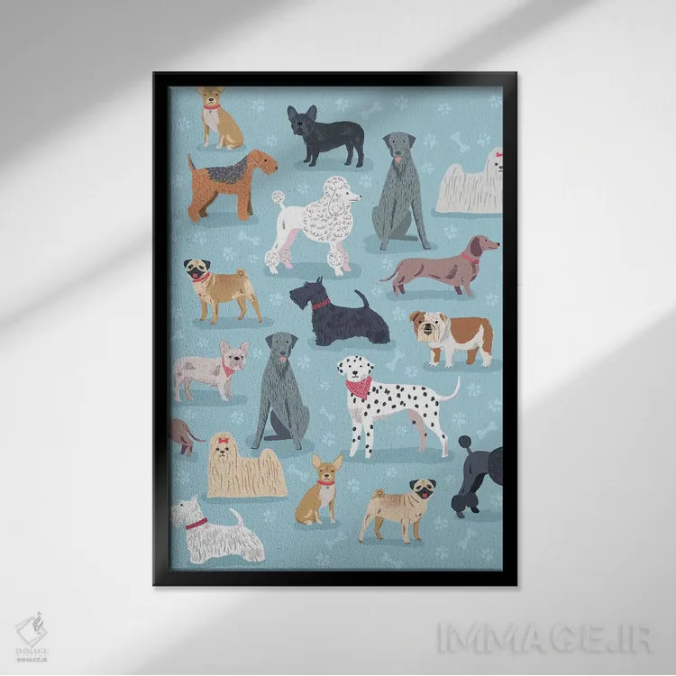 تابلو دکوراتیو سگ و استخوان روزمره ۱ اثر نانسی مک کنزی - نمای قابدار مشکی