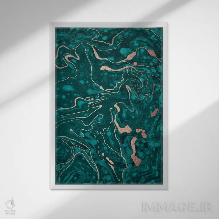 تابلو انتزاعی ماربلینگ سبز اثر نانسی مک کنزی - نمای قابدار سفید