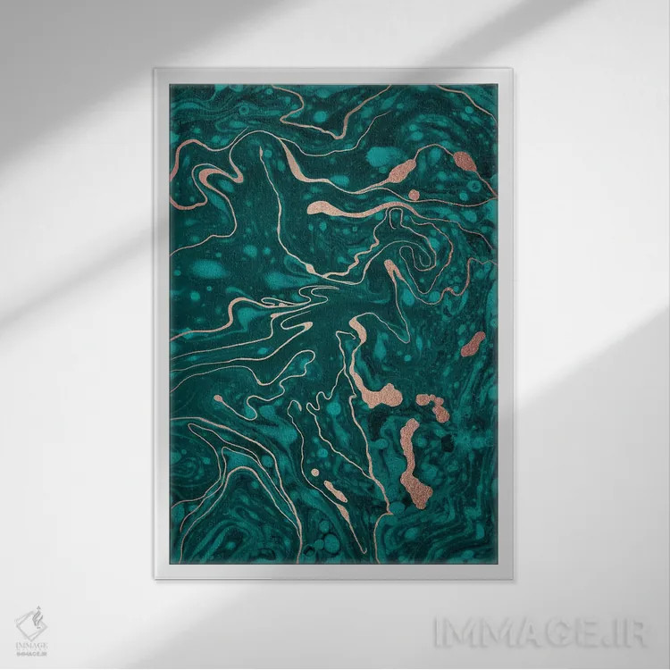تابلو انتزاعی ماربلینگ سبز اثر نانسی مک کنزی - نمای قابدار سفید