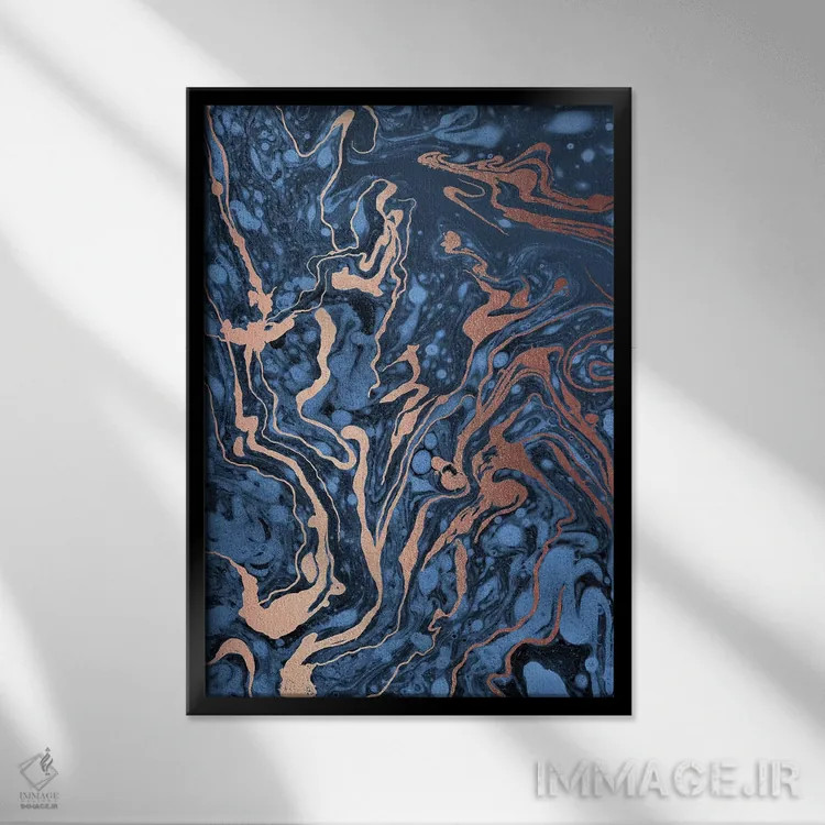 تابلو انتزاعی ماربلینگ آبی اثر نانسی مک کنزی - نمای قابدار مشکی