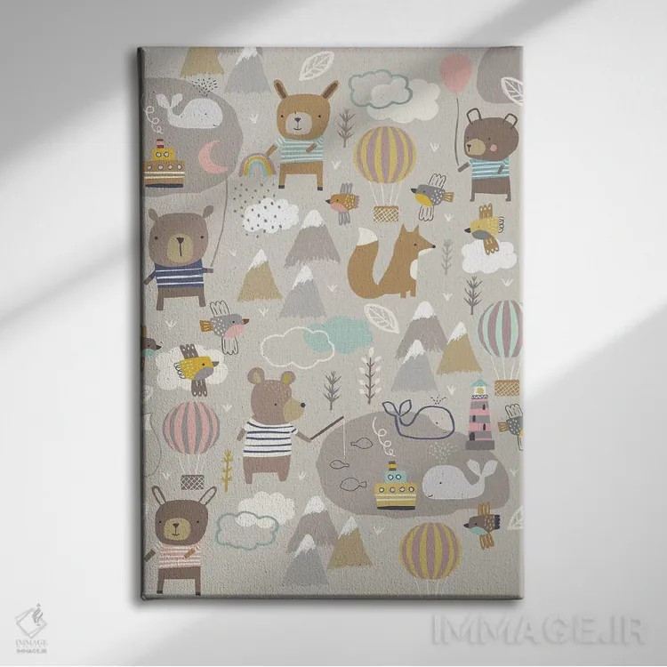 تابلو دکوراتیو ماجراجویی بادکنکی کودکانه ۱ اثر نانسی مک کنزی - نمای روبهرو روی دیوار