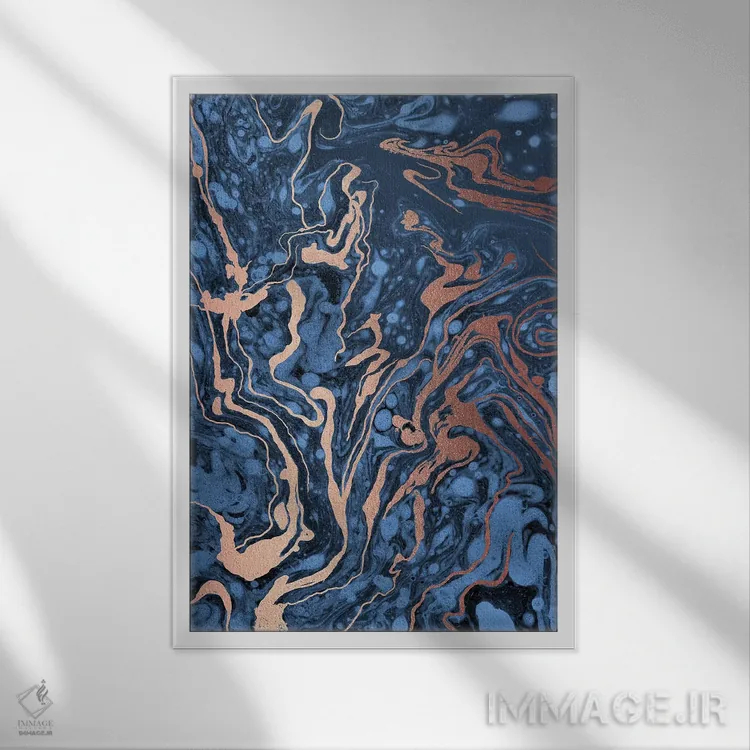 تابلو انتزاعی ماربلینگ آبی اثر نانسی مک کنزی - نمای قابدار سفید